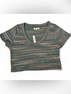 Madewell Multicolor Striped V-Neck Ribbed Crop Top